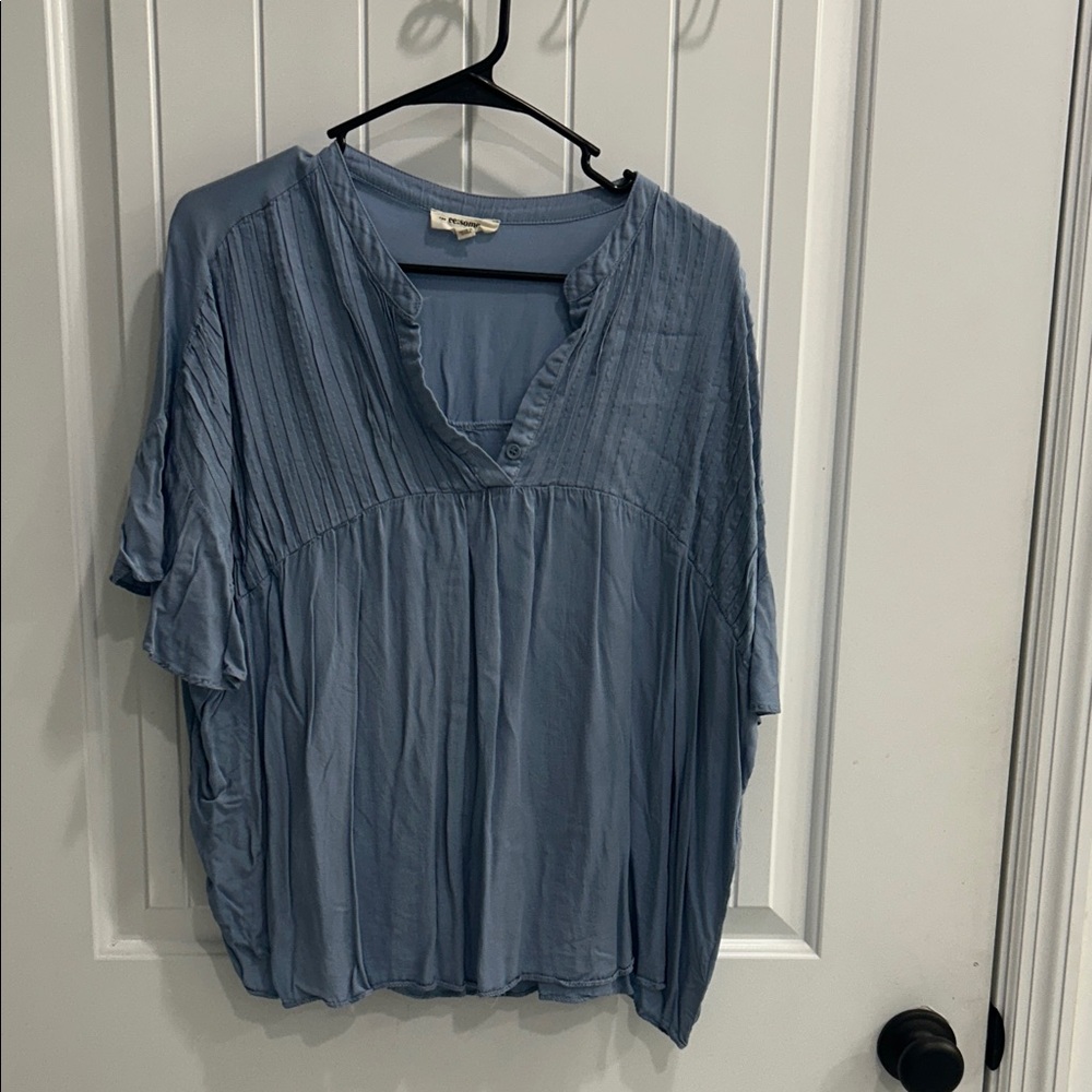 Eesome Light Blue Pleated Blouse